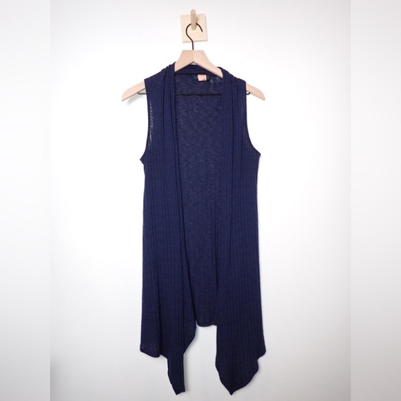 Francesca's Brand Super Soft Ribbed Waterfall Cardigan Tank Navy size L - Picture 1 of 6